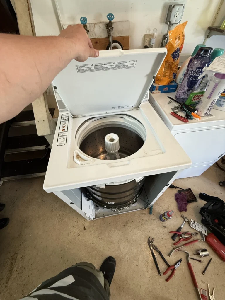 Amana top-load washer: Cabinet off for tub and drive service